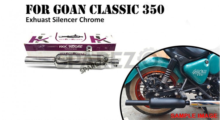 Fit For Royal Enfield Goan Classic 350 Indori Chrome Exhaust Silencer - SPAREZO
